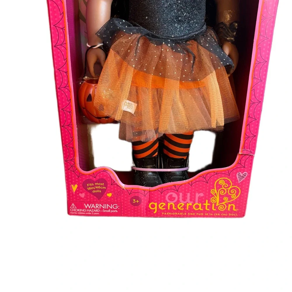 Our Generation Selene 18 inch Halloween Witch Doll Pumpkin Bucket New Box Wear